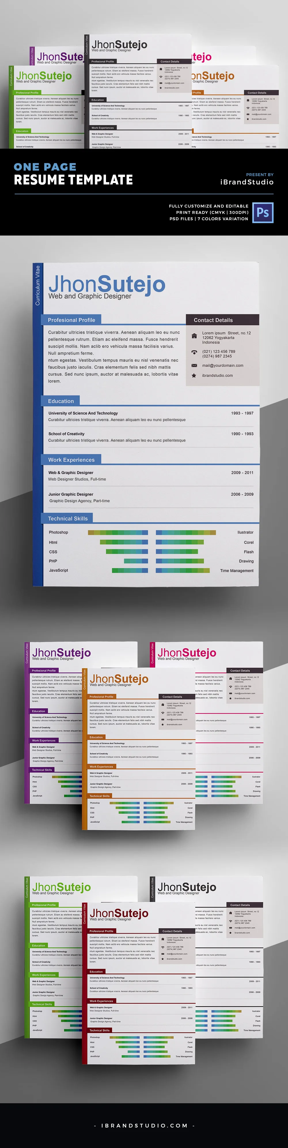 Free Professional One Page Resume PSD Template