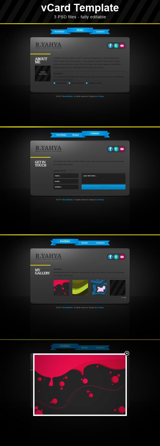 free elegant dark vcard theme in psd