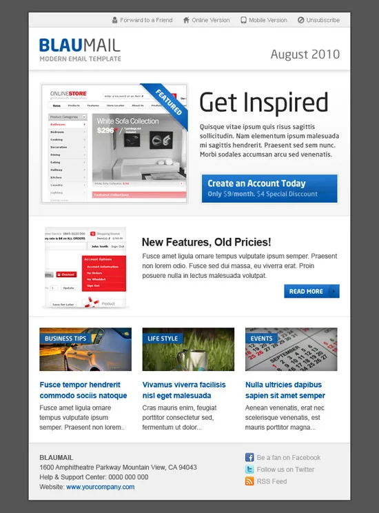 BlauMail - Email Template, 5 colors, 3 layouts best email marketing