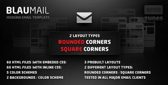 BlauMail - Email Template, 5 colors, 3 layouts best email marketing