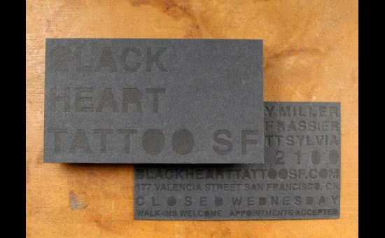 Black Heart Tattoo letterpress business cards