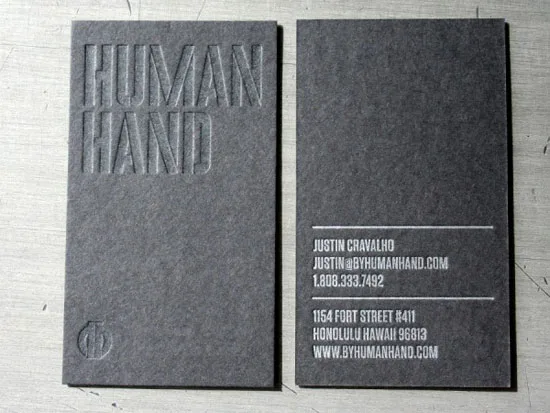 Human Hand Varnish letterpress business cards