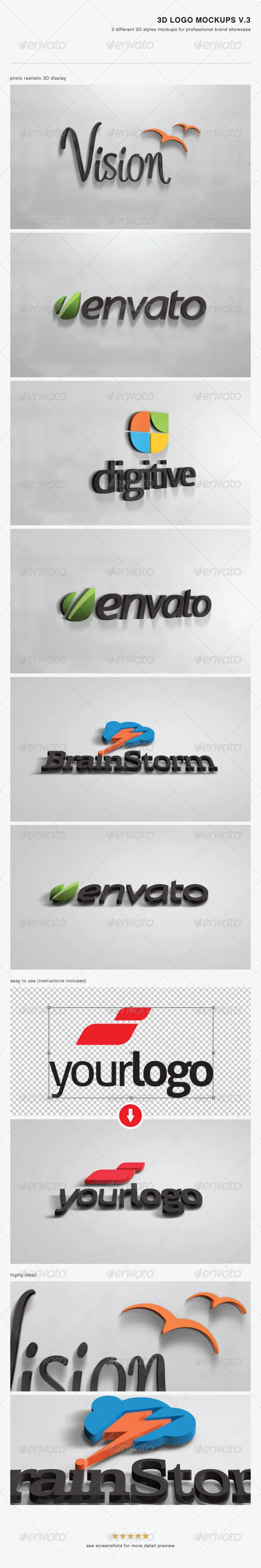 3D Logo Mockups V.3 Photorealistic Logo Mockups