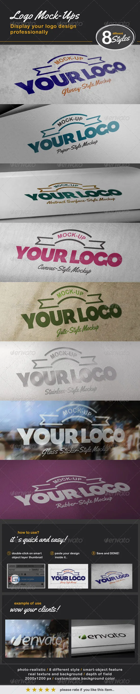8 Photo-Realistic Logo Mock-ups Photorealistic Logo Mockups