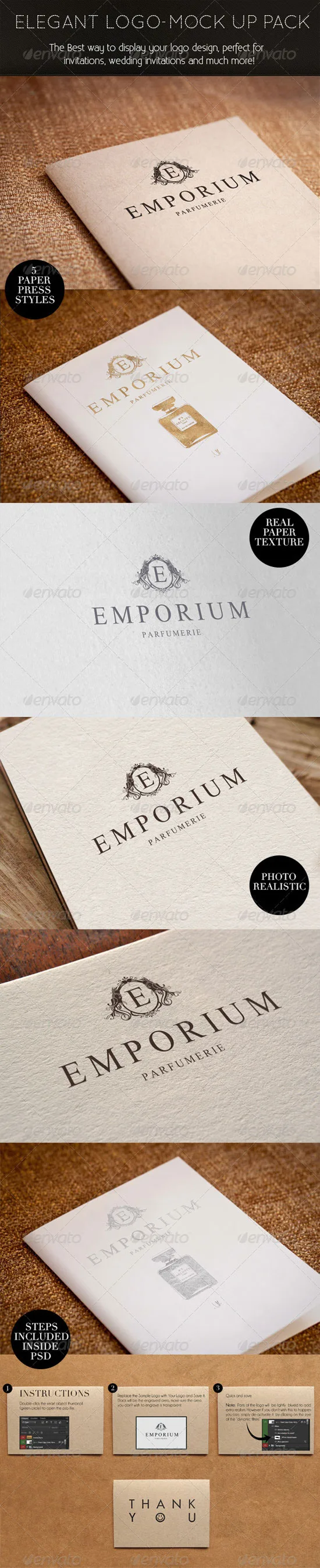 Elegant Paper-press Logo Presentation Mock-up Photorealistic Logo Mockups