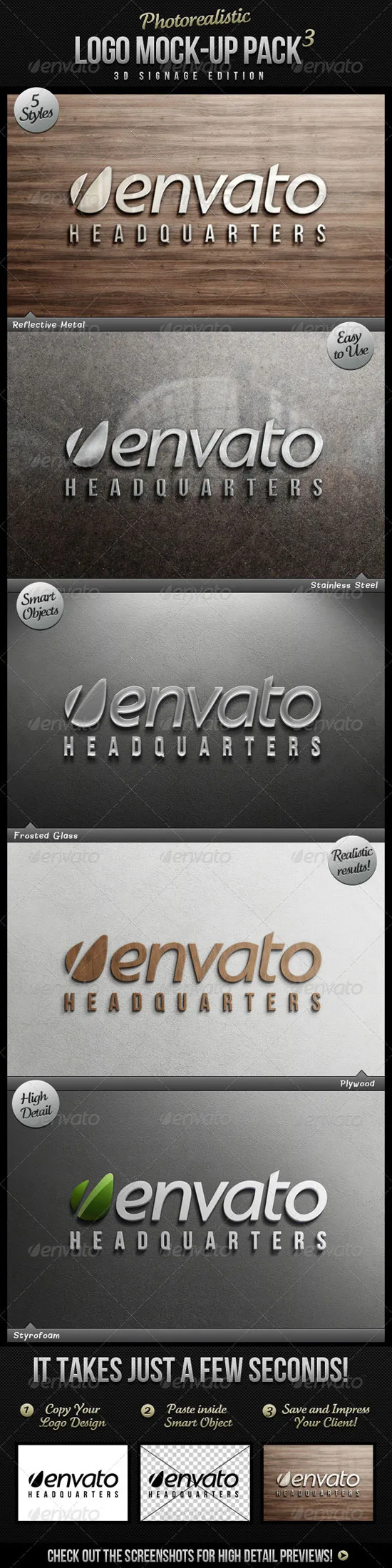 Photorealistic Logo Mock-Up Pack 3 Photorealistic Logo Mockups