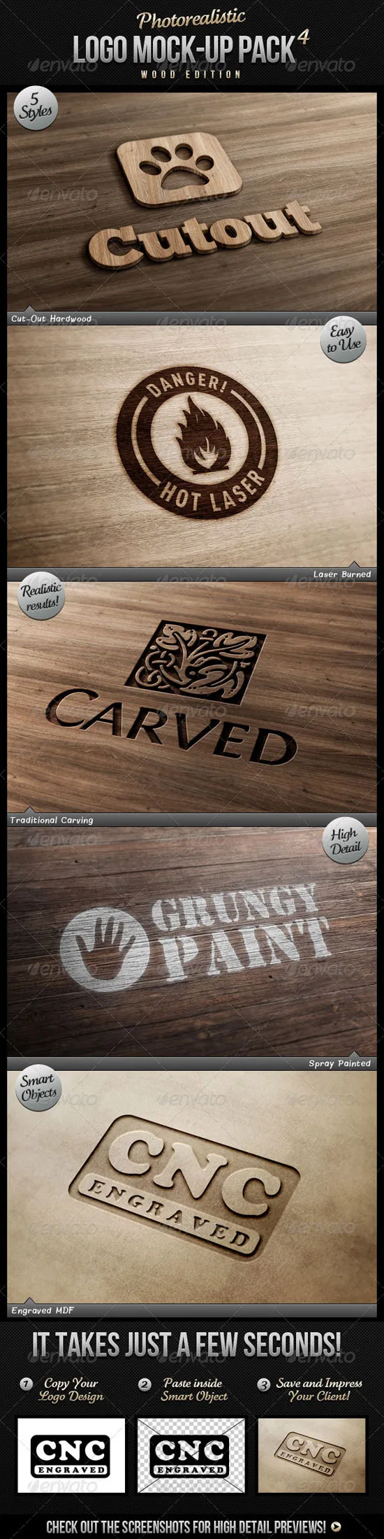 Photorealistic Logo Mock-Up Pack 4 - Wood Edition Photorealistic Logo Mockups