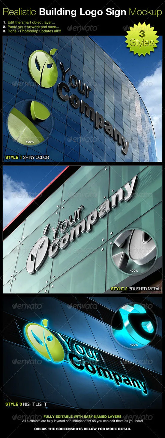 Realistic Building Logo Sign Mock-Up Photorealistic Logo Mockups