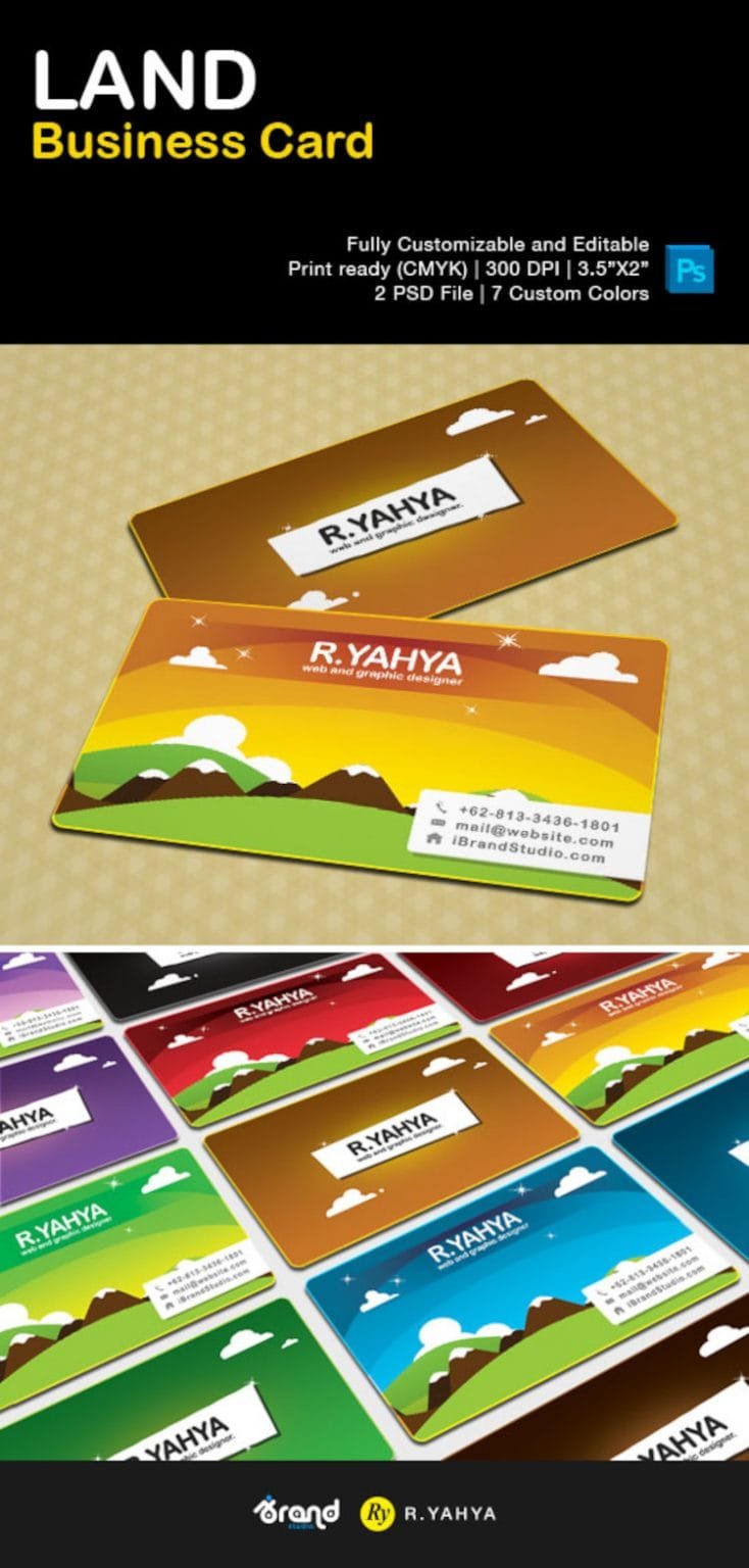 Land Card Examples Free Business Card Template: LAND (7 Colors)