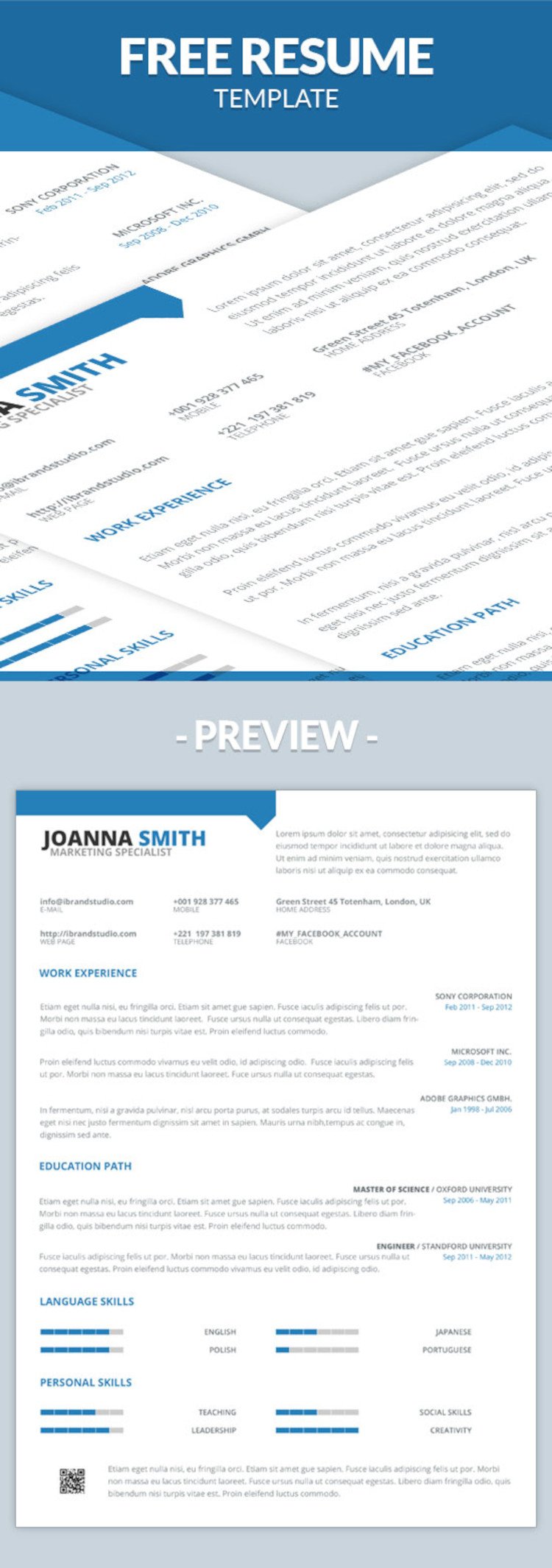 Free Minimal One Page Resume Template