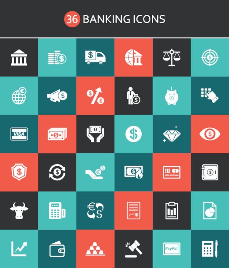 Freebie: 36 Banking Icons from Vecteezy