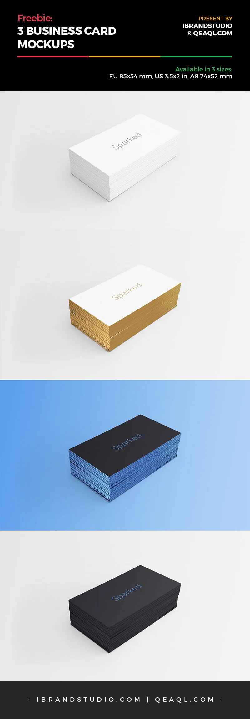 Free 3 Business Card Mockups (US, EU & A8 sizes) Free Business Card Mockups