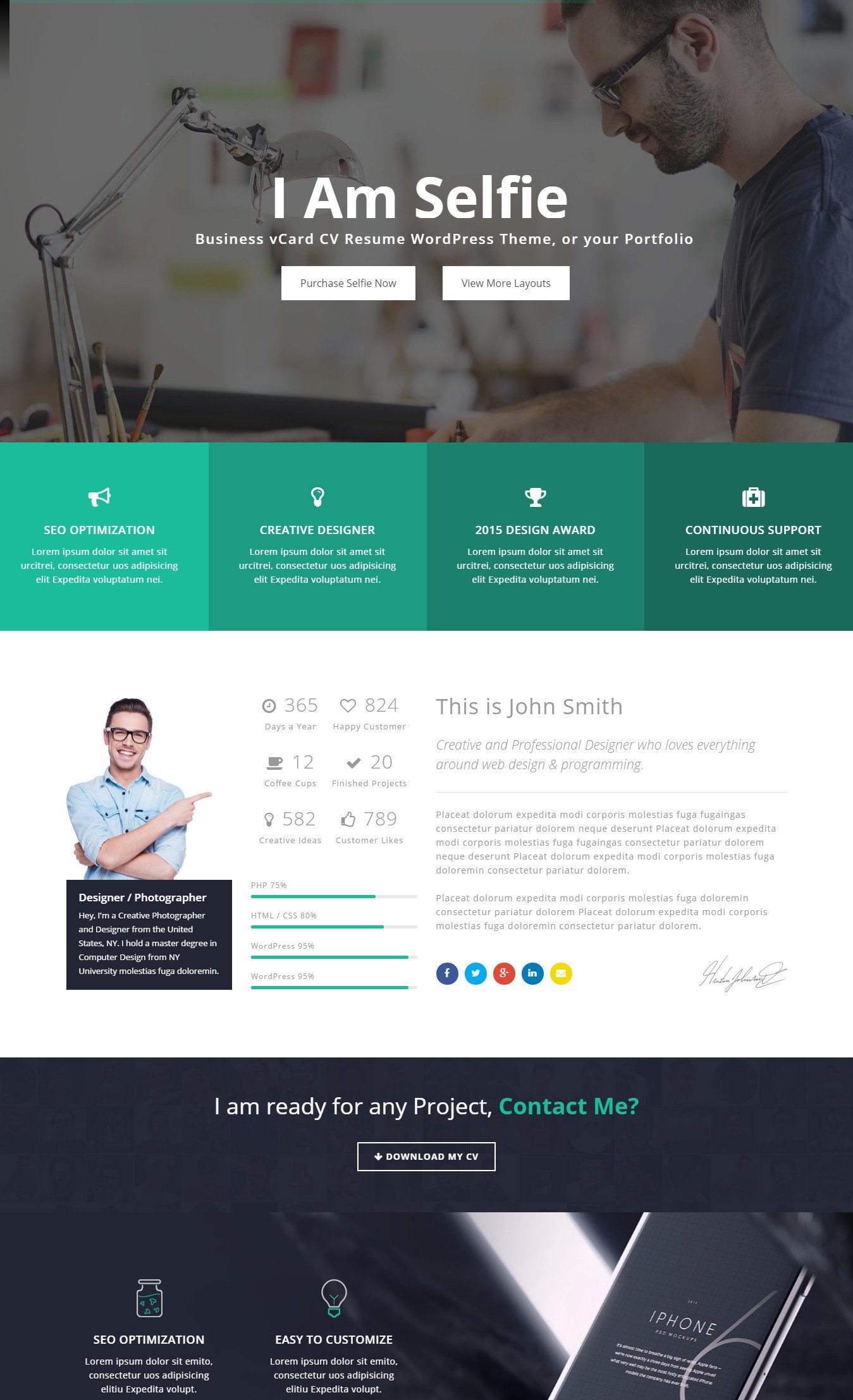 Selfie - Personal vCard CV Portfolio WP Theme