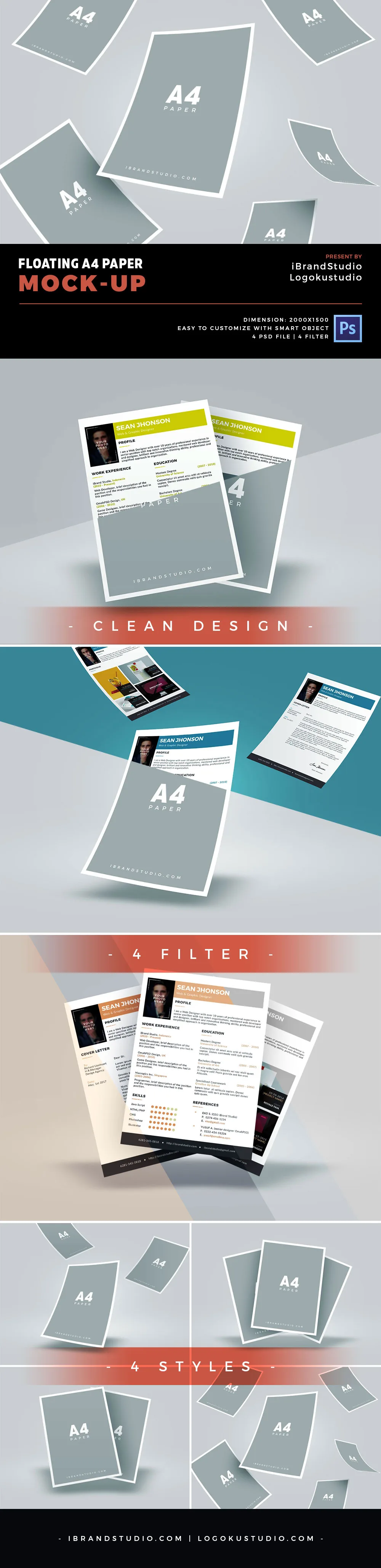 Free Floating A4 Paper Mockup Templates