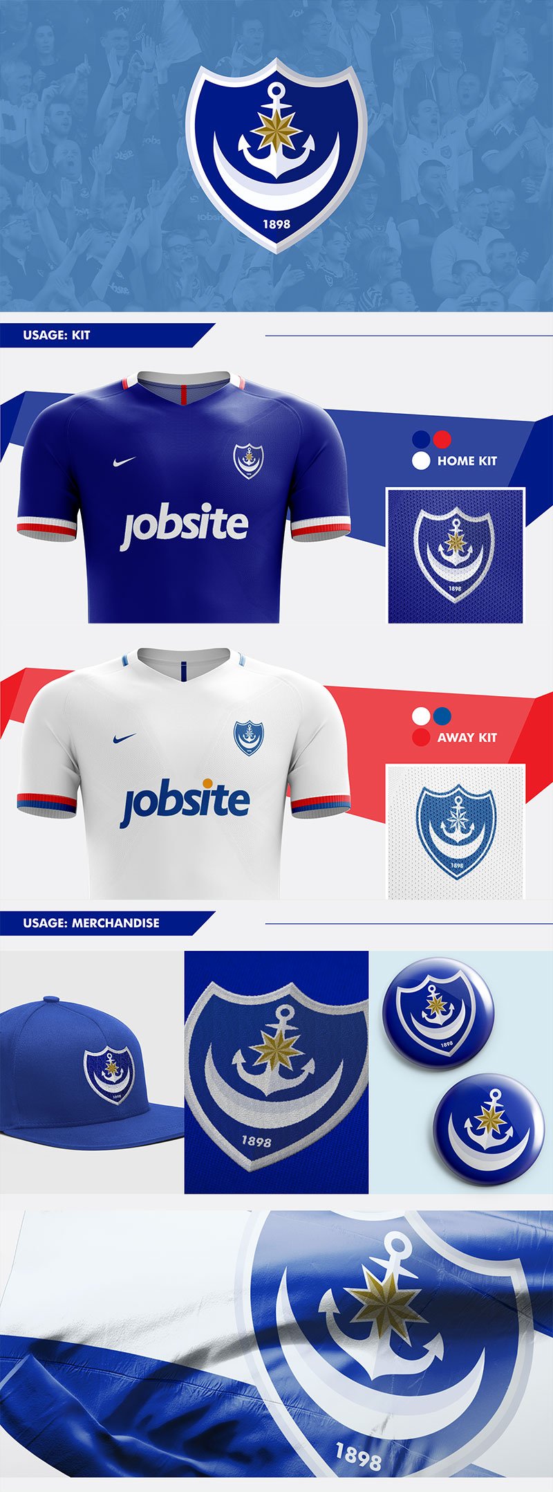 Football Club Brand Designs: Portsmouth FC Crest Redesign Concept by Nick Budrewicz