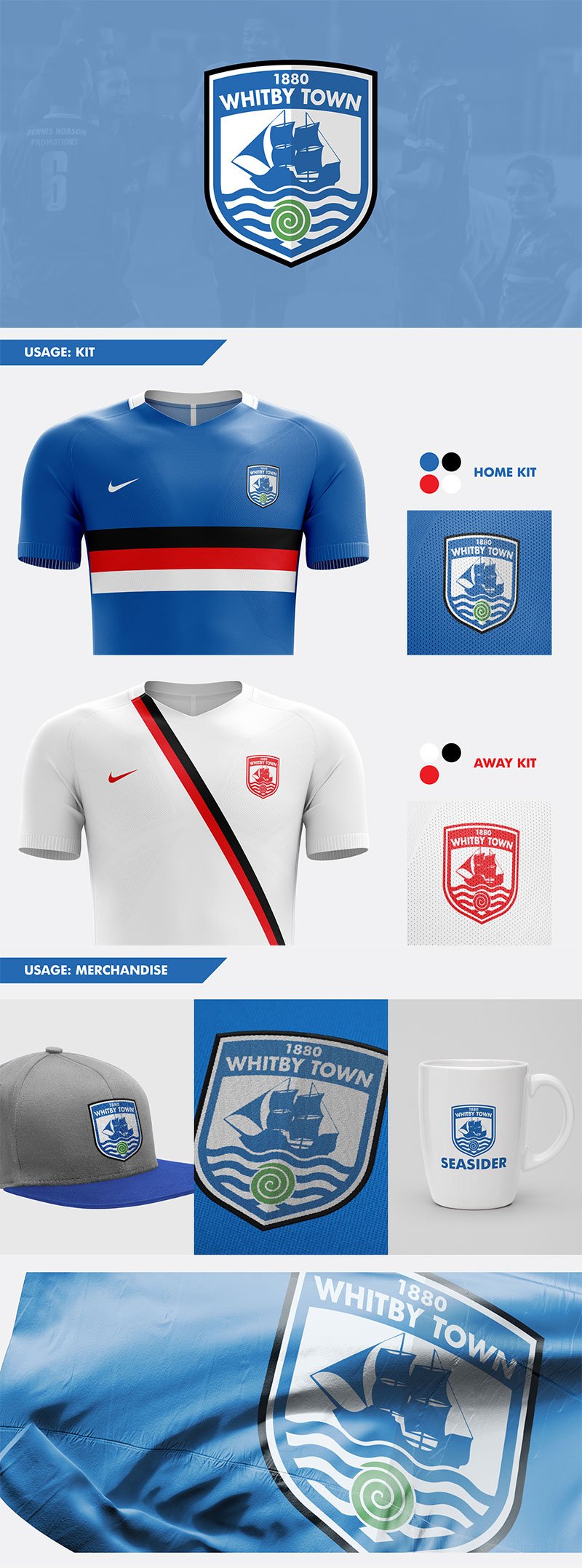 Football Club Brand Designs: Whitby Town FC Redesign Concept by Nick Budrewicz