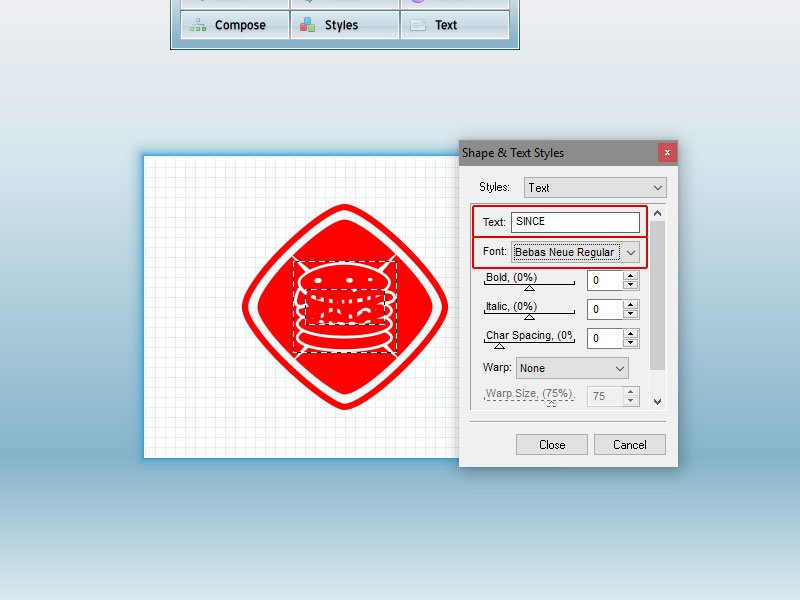 Step 3-Red Burger Logo Tutorial with AAA Logo