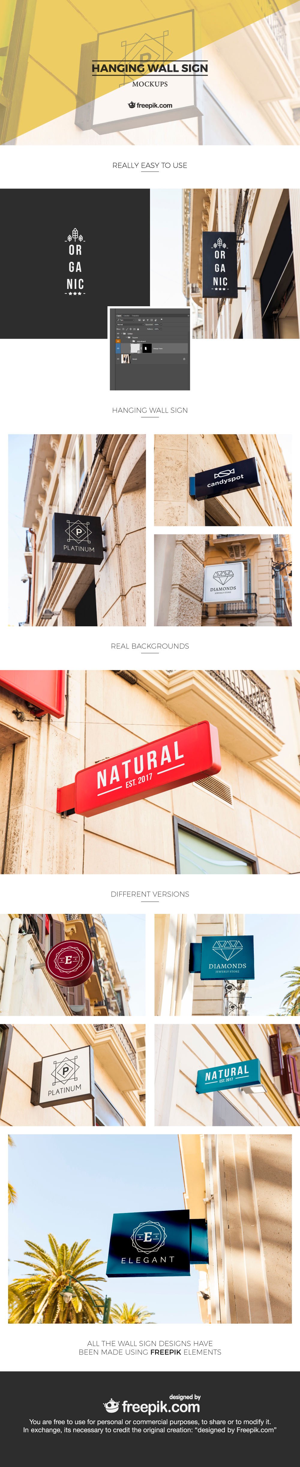 Free Hanging-Wall Sign PSD Mockups