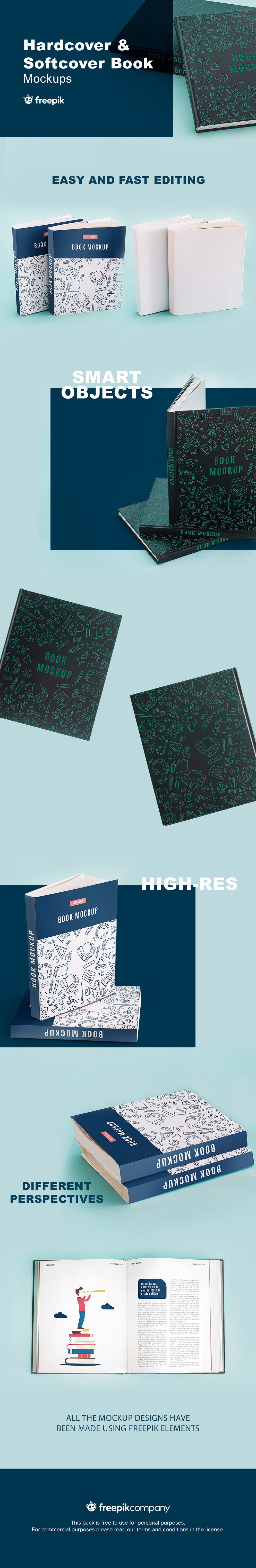 Free Hardcover and Softcover Book Mockup Set