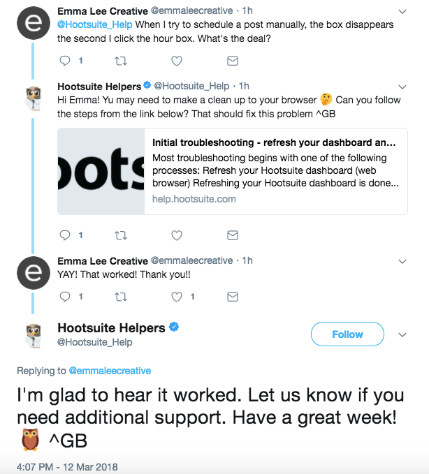 HootSuite Helpful Content Twitter Reply