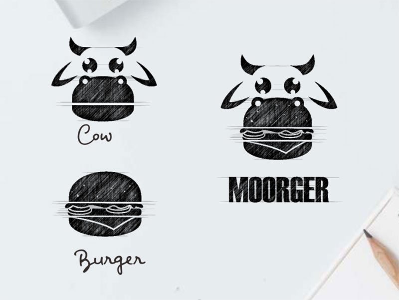 Cow + burger logo combination