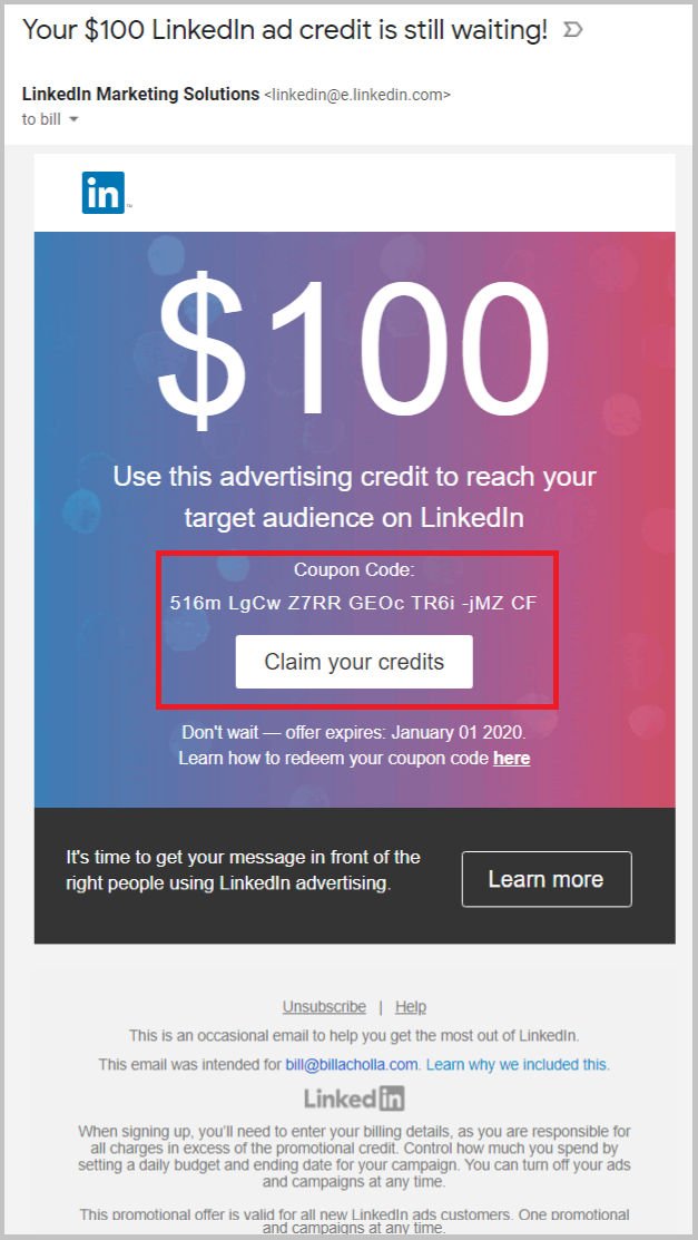 LinkedIn Ad Coupon Code