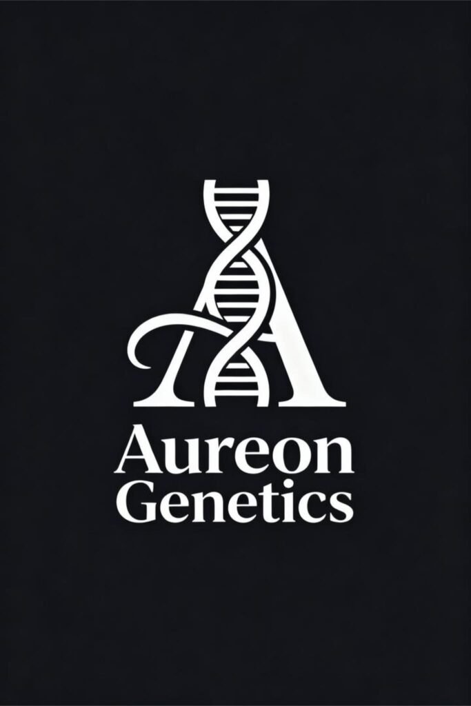 DNA letterform logo for Aureon Genetics combining the letter A with helix lines.
