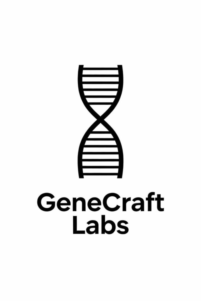 Minimalist DNA logo for GeneCraft Labs with thin symmetrical helix lines.
