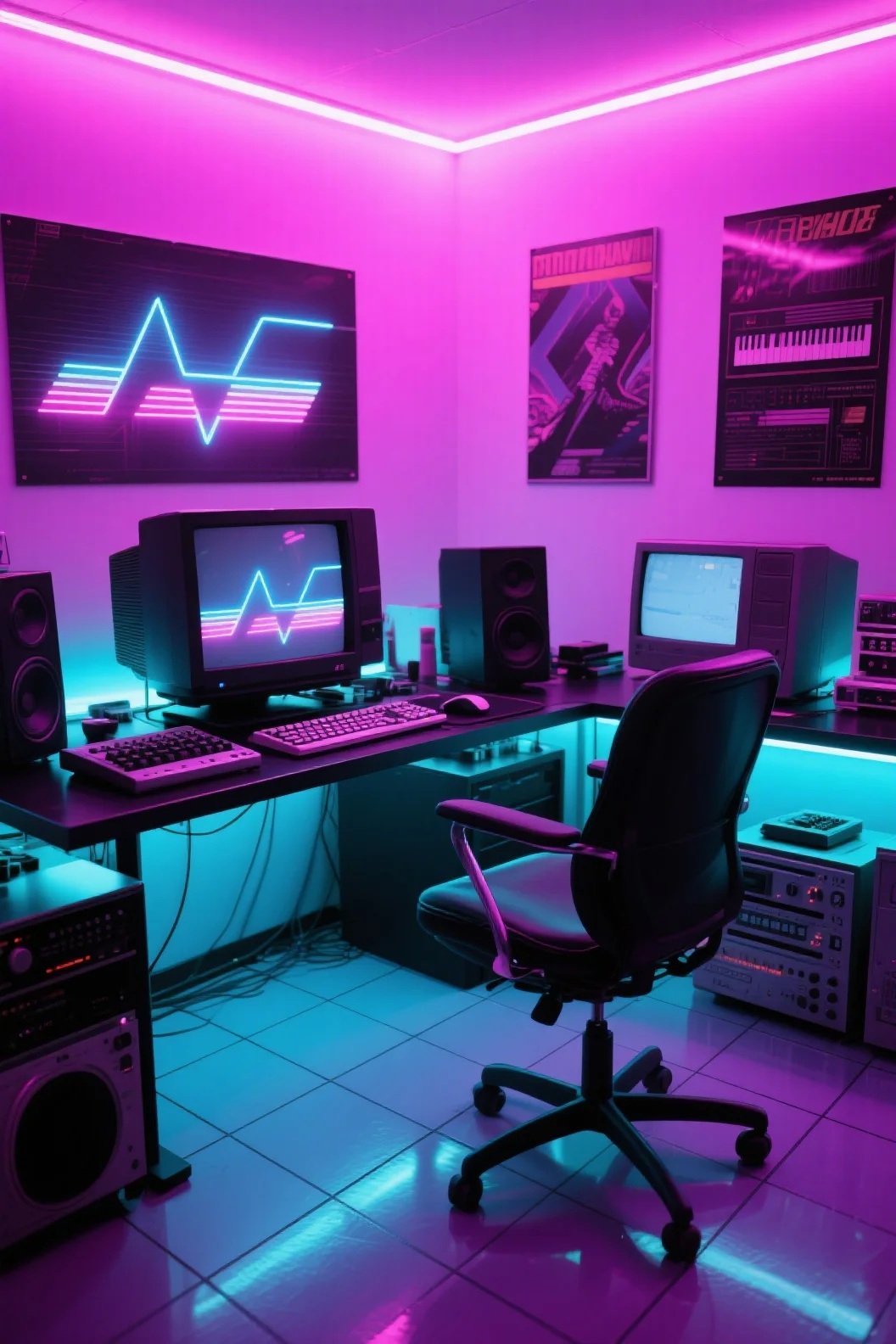 Retro 1980s Neon Lab workspace