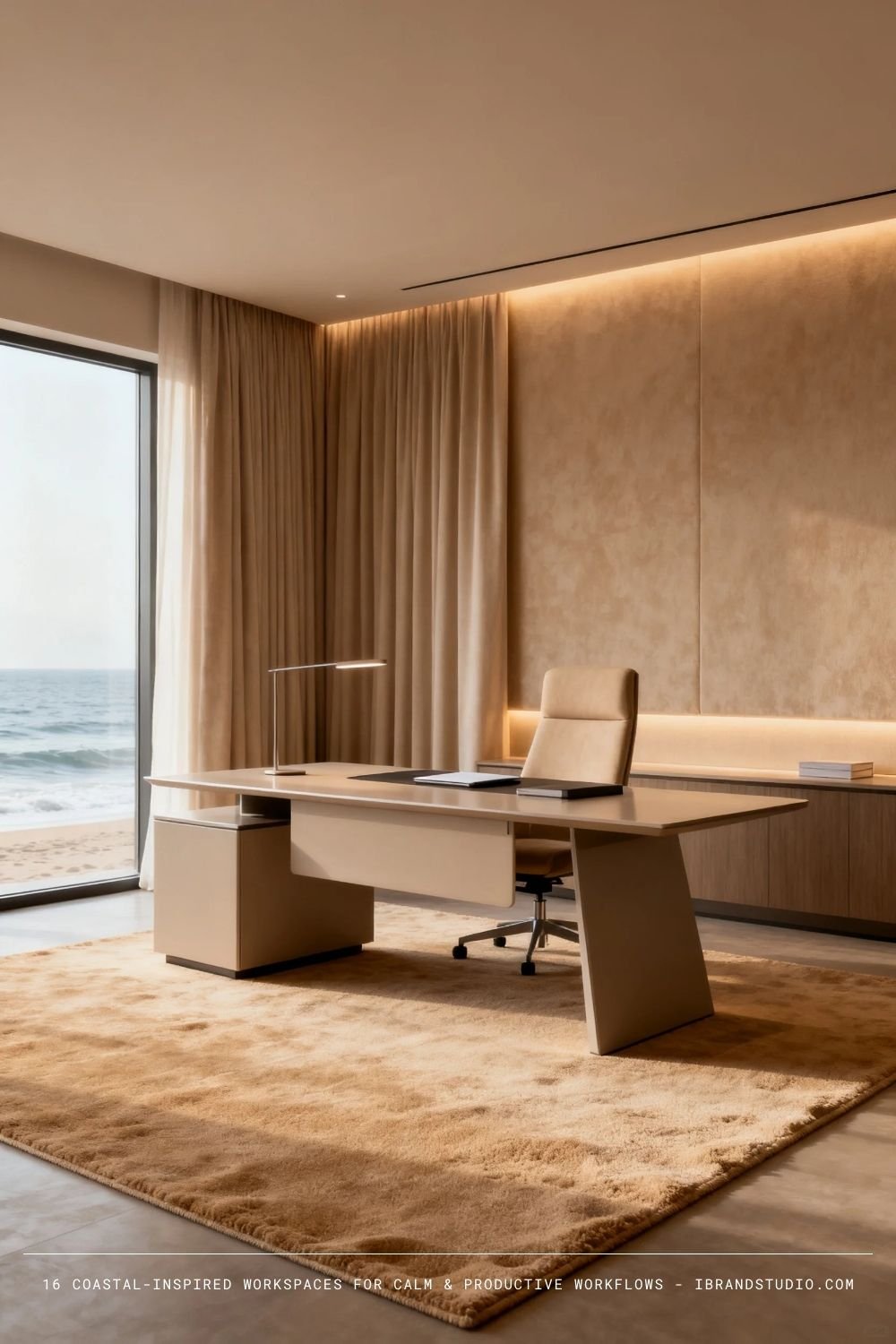 A Soft, Neutral Area Rug to Ground the Workspace