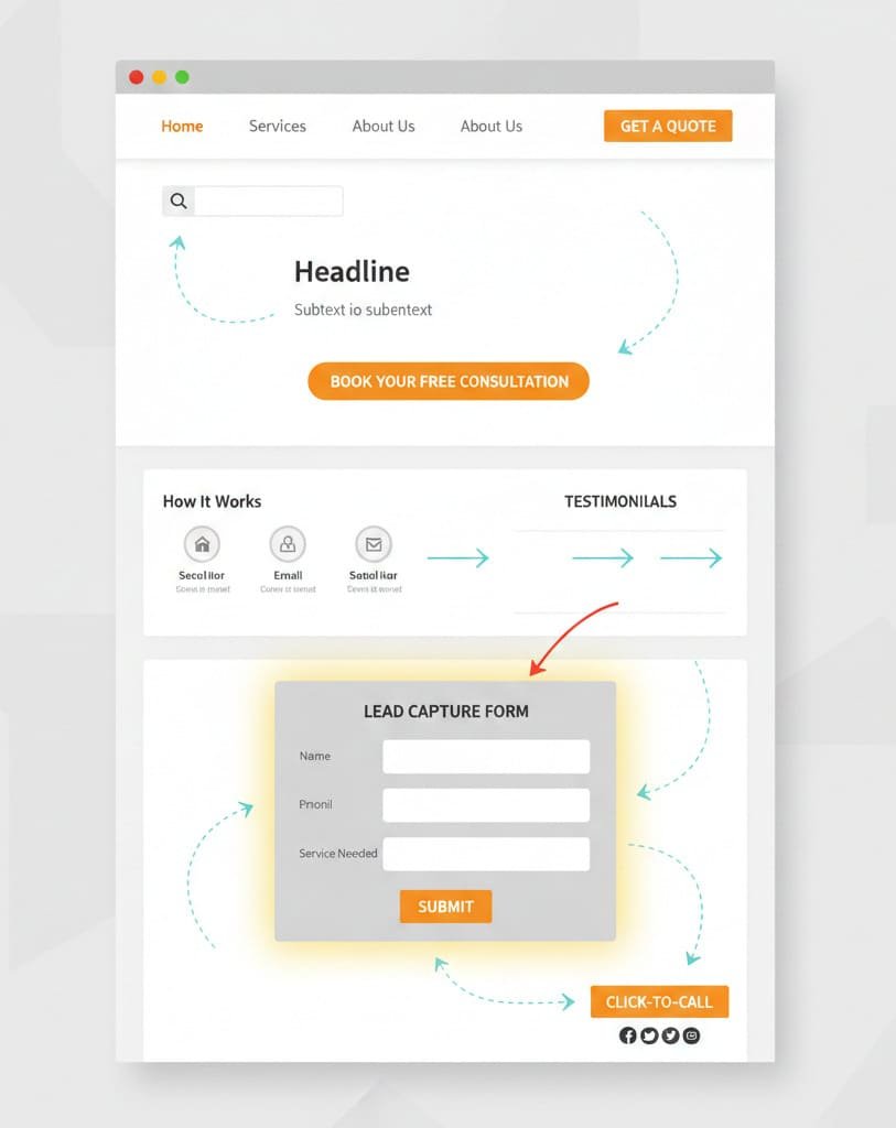 Illustration of conversion-focused web design with clear calls to action.