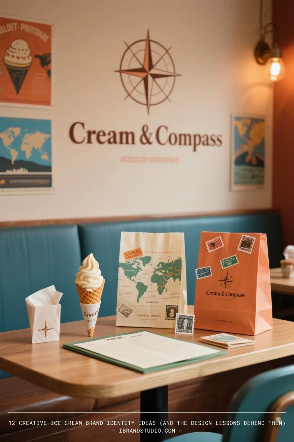 Creative ice cream brand identity ideas: Cream & Compass