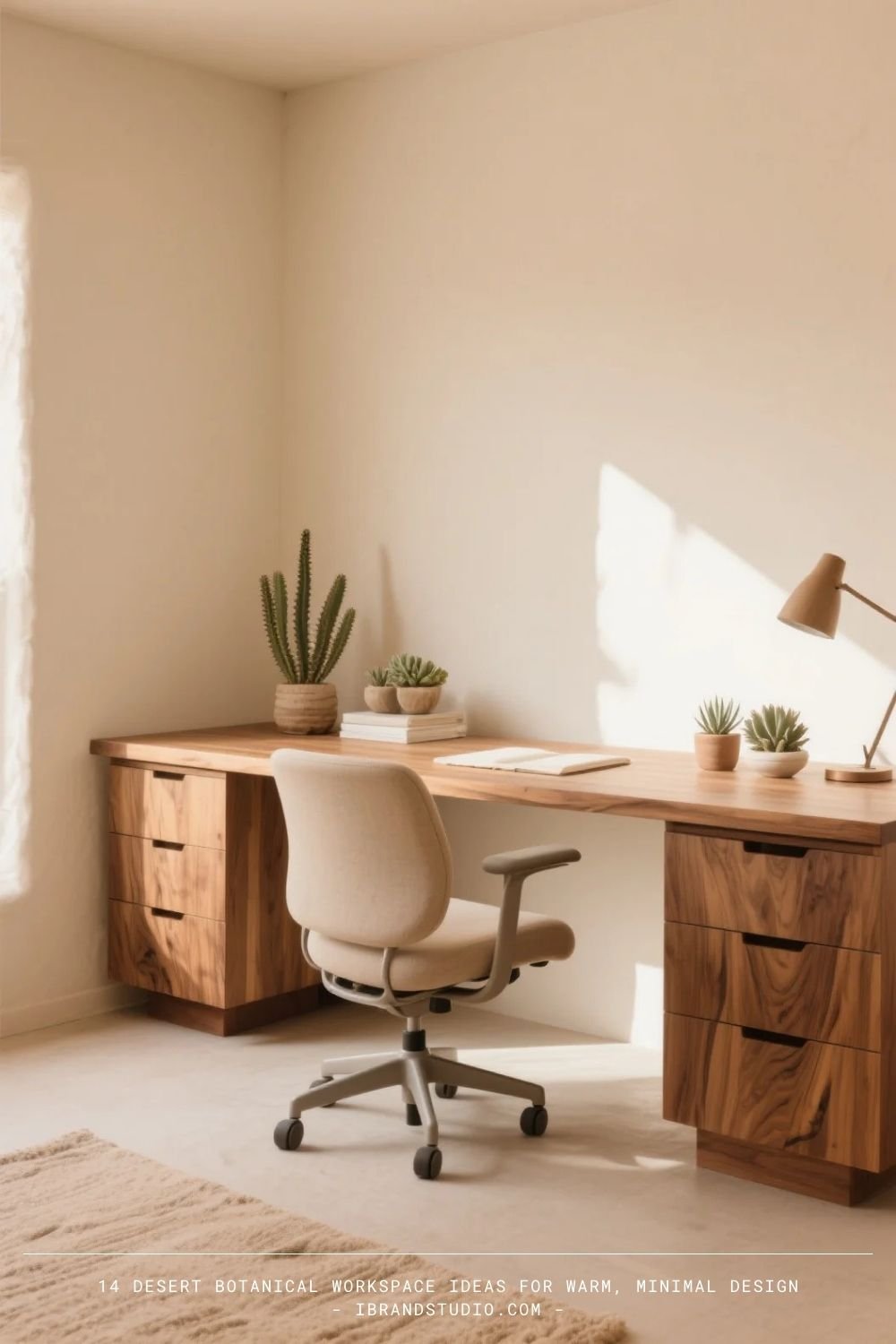 Desert Botanical Workspace Ideas: Natural Wood Desk