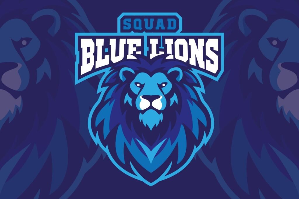 Free Blue Lions Logo Mascot Template (Vector Download)