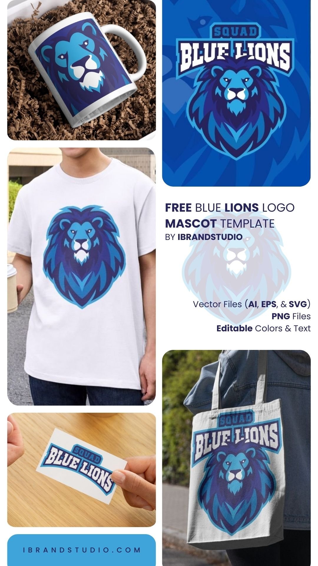 blue lions logo mascot template freebie
