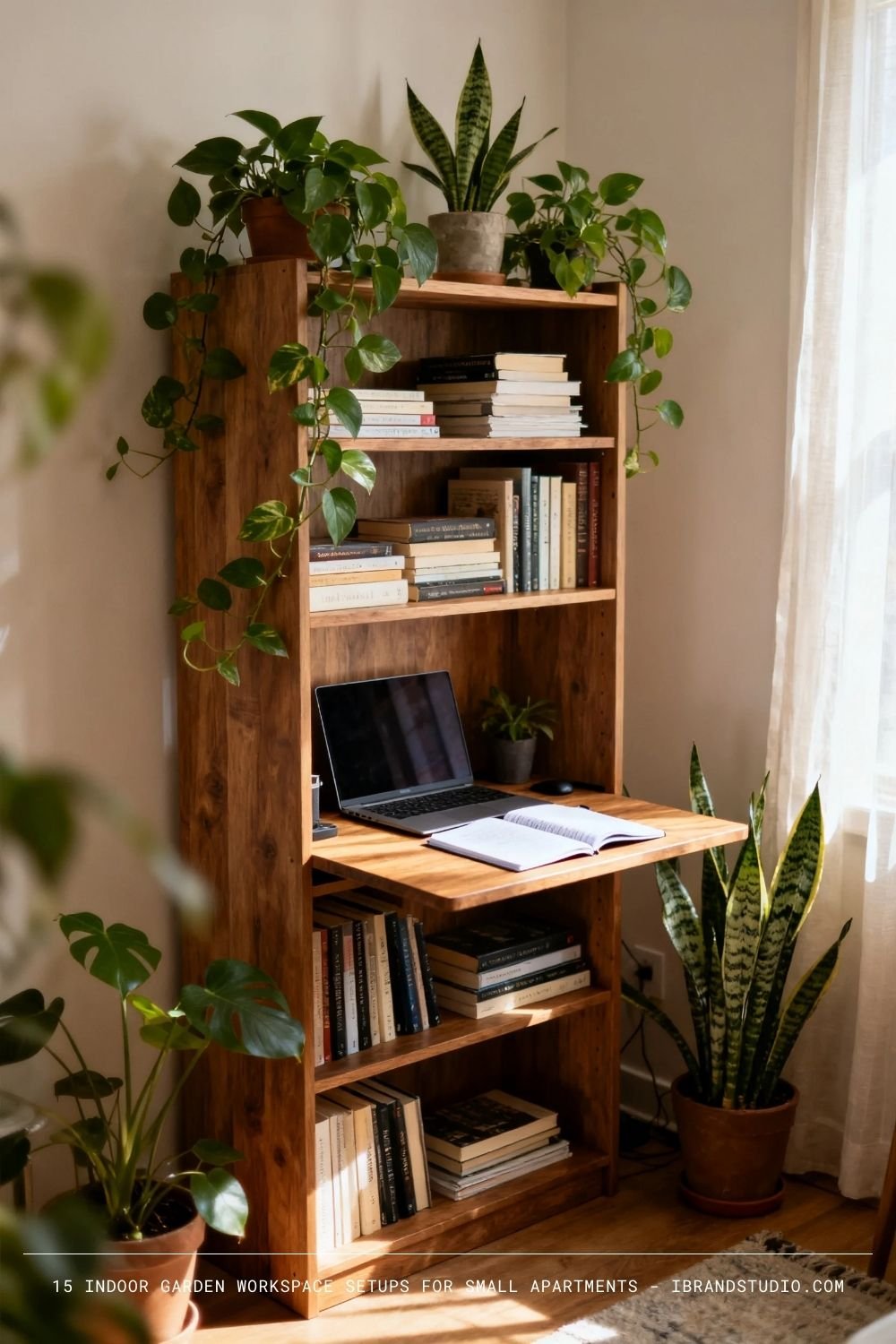 Bookshelf Office with Green Touches