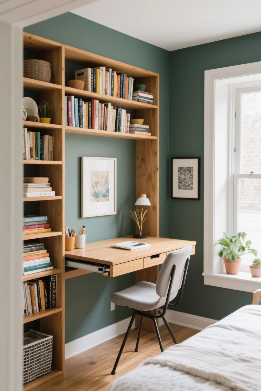 Desk Attached to a Bookshelf