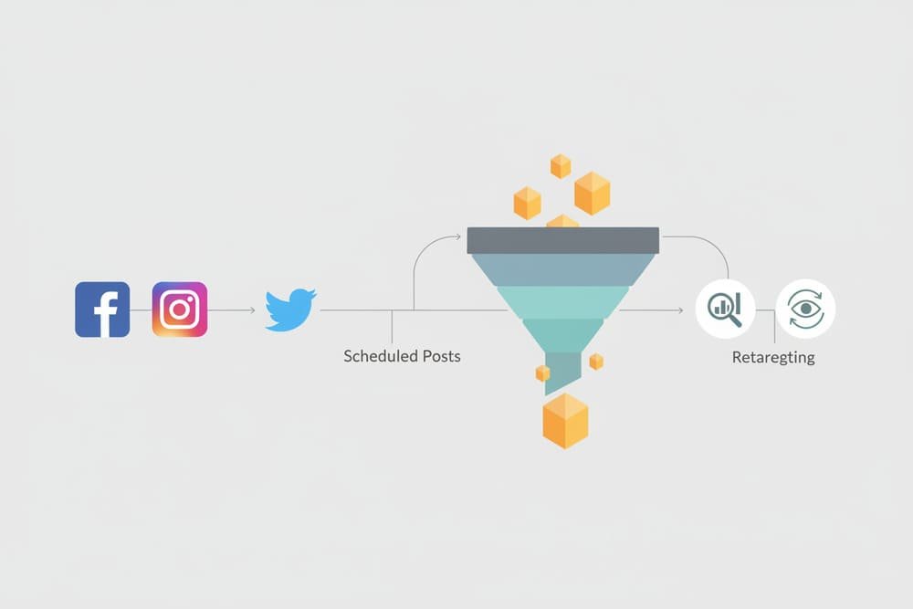 Illustration showing social media used efficiently to support lead generation.